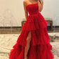 A-Line Strapless Tulle Long Prom Dress with Tiered Ruffles gh2676