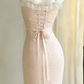 Spaghetti Strap Light Pink Polka Dot Evening Gown Lace Trim High Low Mermaid Formal Dress gh9468