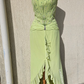 ✨Girlhomeshops-Strapless Light Lime Green Radiating Beaded High Slit Ruffle Long Prom Gown gh10230