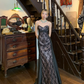 Black Lace Mermaid Long Evening Gown Strapless Sweetheart Sequin Prom Dress gh9854