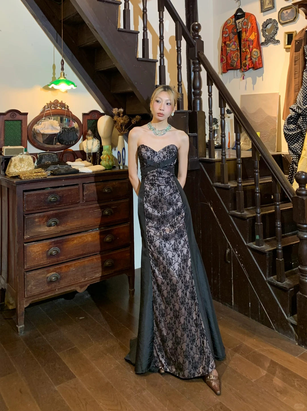 Black Lace Mermaid Long Evening Gown Strapless Sweetheart Sequin Prom Dress gh9854