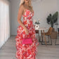 Hot Red Floral Print A-Linie Rückenfrei Rüschen Lange Chiffon Elegante Sexy Ballkleid Abendkleid Partykleid gh3185