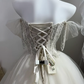 Off White Short Cocktail Dress, Off Shoulder Tulle Flutter Sleeve Heavy Beaded Corset Homecoming Gown gh9275