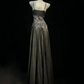 ✨Girlhomeshops-Black Spaghetti Strap Rhinestone Beaded Lace Tulle Evening Gown gh10157