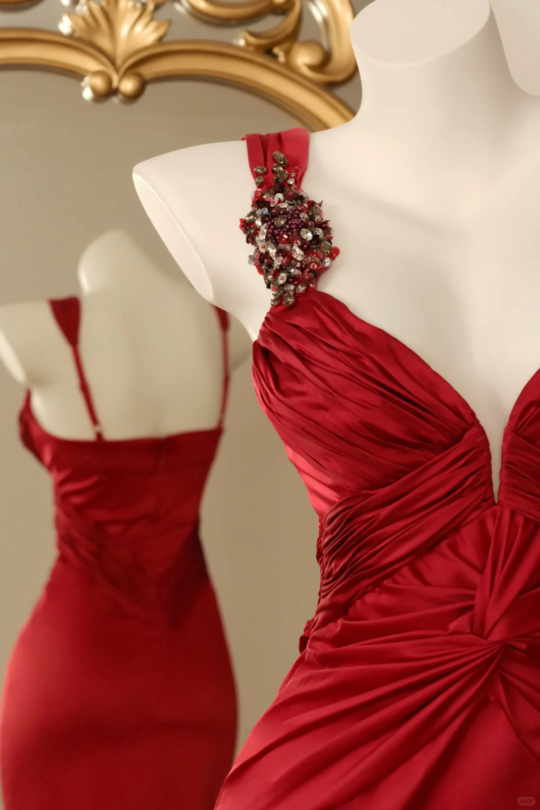 Women Burgundy Midi Bodycon Cocktail Dress Wide Straps Deep V Twist Front Hand Beaded Floral Shoulder Satin Evening Gown gh9583