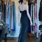 Black V Neck Spaghetti Straps Evening Gown Gold Embroidery Mermaid Long Prom Dress gh9680