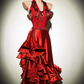 ✨Girlhomeshops-Red Halter Satin Latin Competition Dress With Beaded Fringe gh10179