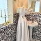 White Satin High Waist Fitted Slimming Full Flared Skirt Romantic Dress, Wedding Gown gh7601