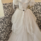 Ivory Off-the-Shoulder Cinched Waist Rhinestone Voluminous Skirt Long Romantic Dress, Wedding Gown gh7806