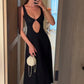 Girlhomeshops - Robe de soirée longue en mousseline de soie, élégante et sexy, noire, gh5154