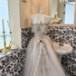 Ivory Strapless Gown with Silver Embellishments, Waist-Cinched Full Flared Vintage Romantic Dress, Wedding Gown gh7552