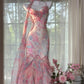 Pink Floral Elegant Romantic Long Chiffon Ball Gown Evening Dress Party Dress gh4403