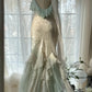 White Mint Green Romantic Fashion Elegant Delicate Beaded Lace Spaghetti Straps Long Tulle Chiffon Ruffle Ball Gown Evening Gown Party Dress gh4056
