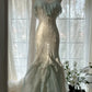 White Mint Green Romantic Fashion Elegant Delicate Beaded Lace Spaghetti Straps Long Tulle Chiffon Ruffle Ball Gown Evening Gown Party Dress gh4056