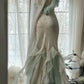 White Mint Green Romantic Fashion Elegant Delicate Beaded Lace Spaghetti Straps Long Tulle Chiffon Ruffle Ball Gown Evening Gown Party Dress gh4056