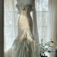 White Mint Green Romantic Fashion Elegant Delicate Beaded Lace Spaghetti Straps Long Tulle Chiffon Ruffle Ball Gown Evening Gown Party Dress gh4056