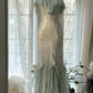 White Mint Green Romantic Fashion Elegant Delicate Beaded Lace Spaghetti Straps Long Tulle Chiffon Ruffle Ball Gown Evening Gown Party Dress gh4056