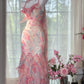 Pink Floral Elegant Romantic Long Chiffon Ball Gown Evening Dress Party Dress gh4403