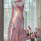 Pink Floral Elegant Romantic Long Chiffon Ball Gown Evening Dress Party Dress gh4403