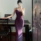 Langes, glänzendes, elegantes, rotes und violettes Paillettenkleid für Abschlussball und formelle Anlässe (gh6628)