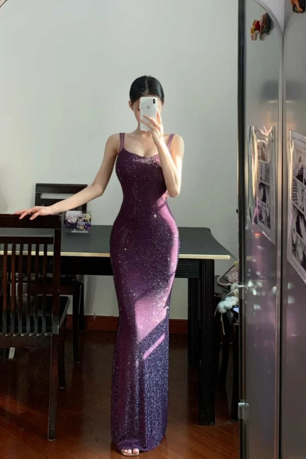 Langes, glänzendes, elegantes, rotes und violettes Paillettenkleid für Abschlussball und formelle Anlässe (gh6628)