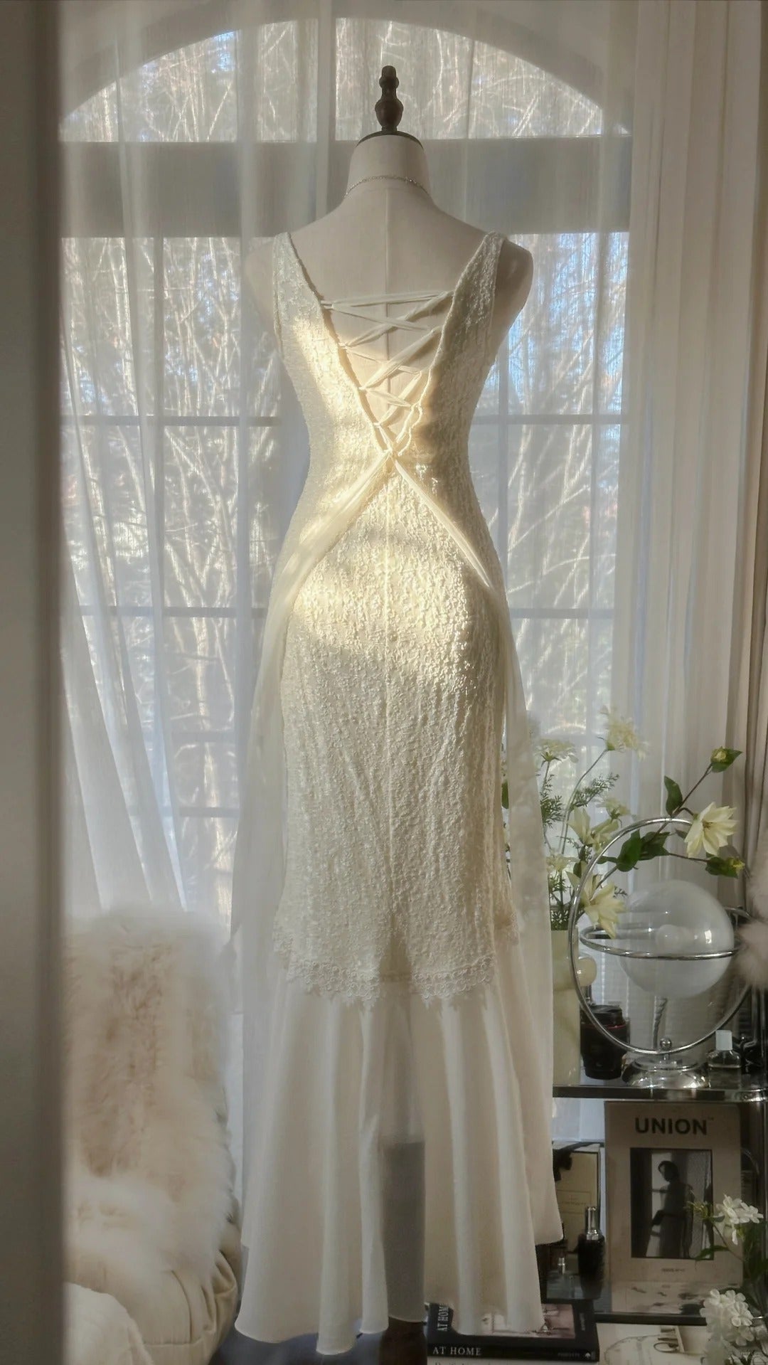 Ivory White Romantic Fashion Elegant Exquisite Lace Long Chiffon Ball Gown Evening Dress Birthday/Wedding Guest/Holiday Party Dress Prom Dress Valentine's Day Date Dress gh4028