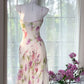 White Pink Floral Ball Gown Long Chiffon Date Dress Evening Dress Birthday Dress Wedding Dress gh4531