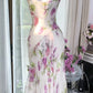 White Pink Floral Ball Gown Long Chiffon Date Dress Evening Dress Birthday Dress Wedding Dress gh4531