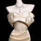 Champagne-Colored Satin Gown, Elegant Long Evening Dress gh7082