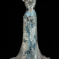 Light Blue Vintage Floral Waist-Cinching Fitted Sexy Party & Evening Gown gh7147