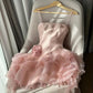 Robe de soirée courte en mousseline de soie rose à imprimé floral fantaisie pour femme, tenue de fête d'anniversaire, gh4727