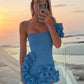 Robe de soirée courte en satin bleu/noir/blanc à fleurs, tenue de fête d'anniversaire gh4852