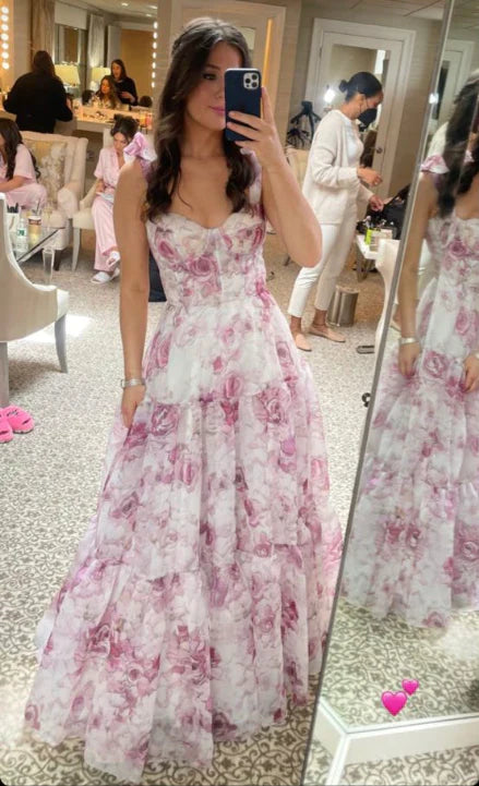 Rosa/Blau Süßes A-Linien-Blumen-Chiffon-Lang-Elegantes bodenlanges Ballkleid-Abendkleid-Hochzeits-Partykleid-Abschlussballkleid-Abschlusskleid gh2794