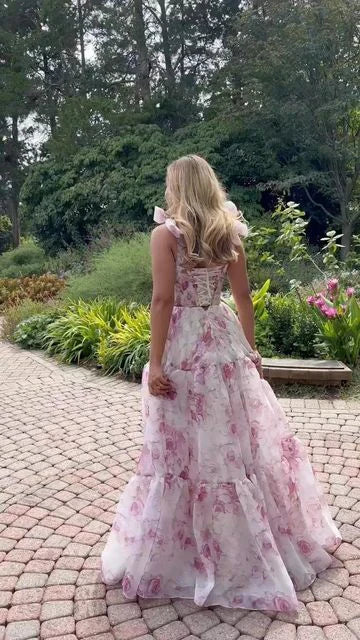 Rosa/Blau Süßes A-Linien-Blumen-Chiffon-Lang-Elegantes bodenlanges Ballkleid-Abendkleid-Hochzeits-Partykleid-Abschlussballkleid-Abschlusskleid gh2794