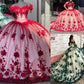 Rotes wunderschönes, exquisites, süßes Blumenapplikations-Langtüll-Ballkleid-Abendkleid-Brautkleid gh3345