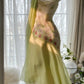 Green Elegant Romantic Delicate Floral Beading Spaghetti Strap Long Chiffon Homecoming Ball Gown Evening Dress Birthday/Wedding Guest/Holiday Party Dress Prom Dress gh4024