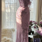 Pink Purple Romantic One Shoulder Fashion Elegant Exquisite Floral Beading Long Chiffon Ball Gown Evening Dress Birthday Holiday Party Dress Prom Dress gh4012