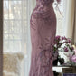 Pink Purple Romantic One Shoulder Fashion Elegant Exquisite Floral Beading Long Chiffon Ball Gown Evening Dress Birthday Holiday Party Dress Prom Dress gh4012
