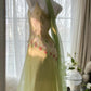 Green Elegant Romantic Delicate Floral Beading Spaghetti Strap Long Chiffon Homecoming Ball Gown Evening Dress Birthday/Wedding Guest/Holiday Party Dress Prom Dress gh4024