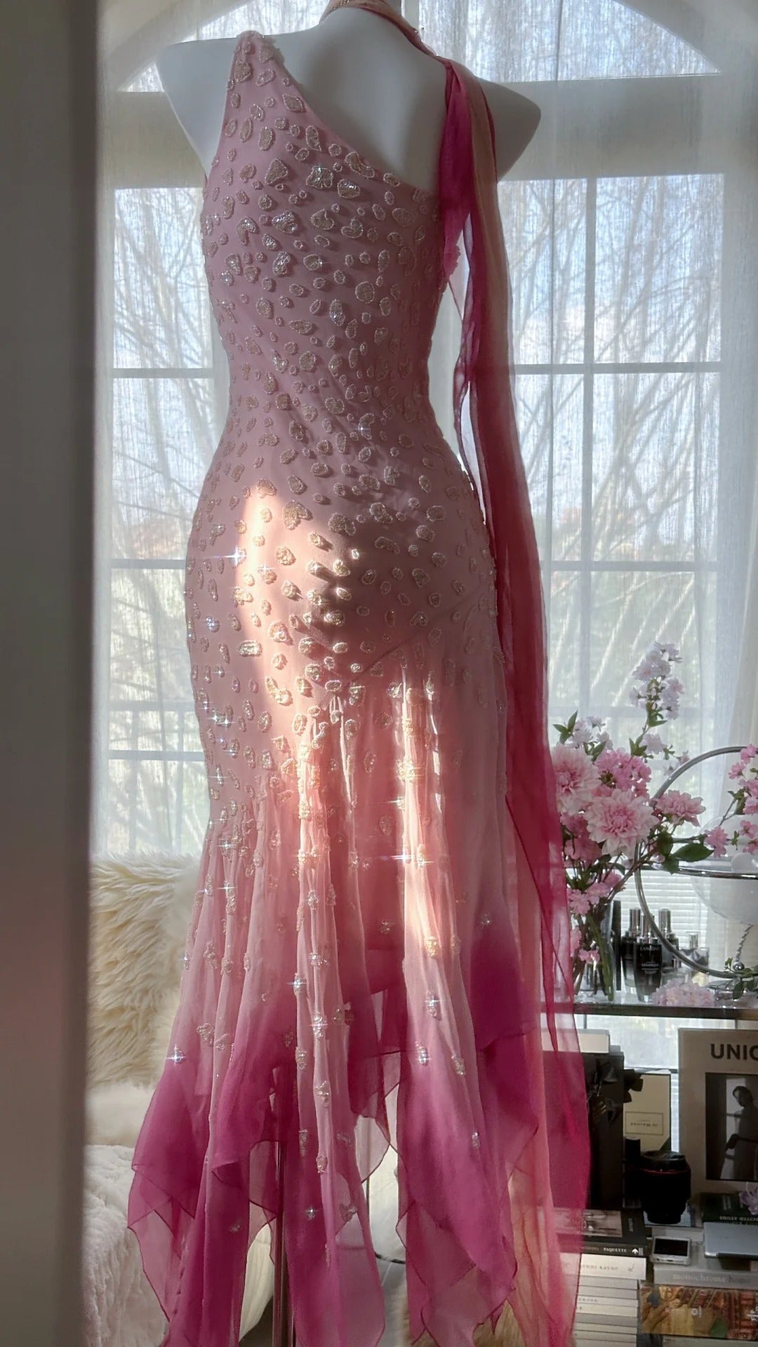 Rosa Farbverlauf Luxus Wunderschöne Retro Mode Exquisite Perlen Lange Chiffon Ballkleid Geburtstag Party Kleid Abendkleid Ballkleid gh3974