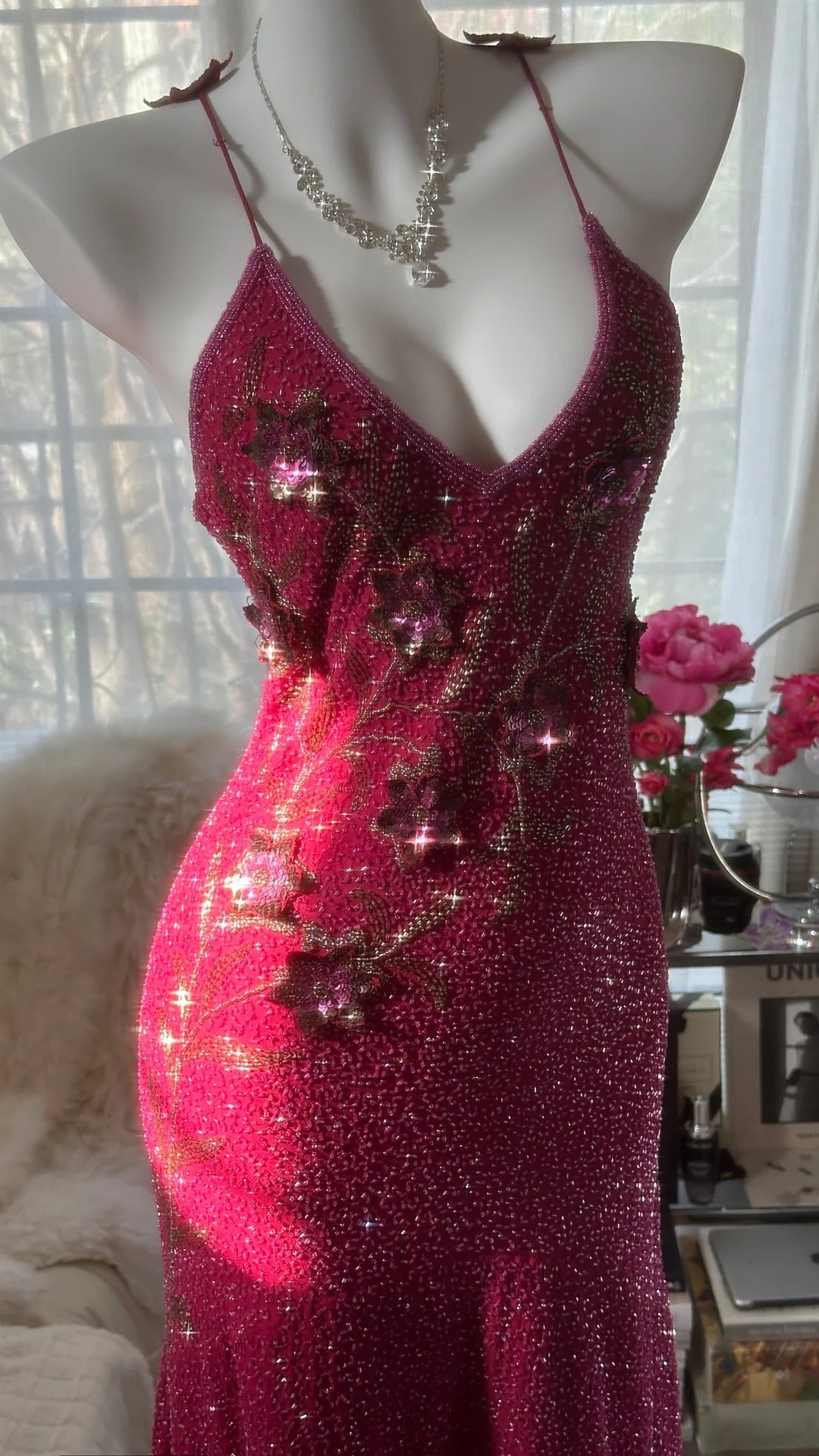 Rosa Wunderschönes Elegantes Romantisches Exquisites Perlenbesetztes Pailletten Midi/Kurzes Chiffon Ballkleid Abendkleid Geburtstags-/Hochzeitsgast-Partykleid Ballkleid gh4019