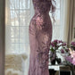Pink Purple Romantic One Shoulder Fashion Elegant Exquisite Floral Beading Long Chiffon Ball Gown Evening Dress Birthday Holiday Party Dress Prom Dress gh4012