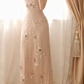 Women Nude Pink Long Formal Dress Sleeveless V-Neck 3D Flower Applique Rhinestone Sheer Tulle Mermaid Evening Gown gh9578
