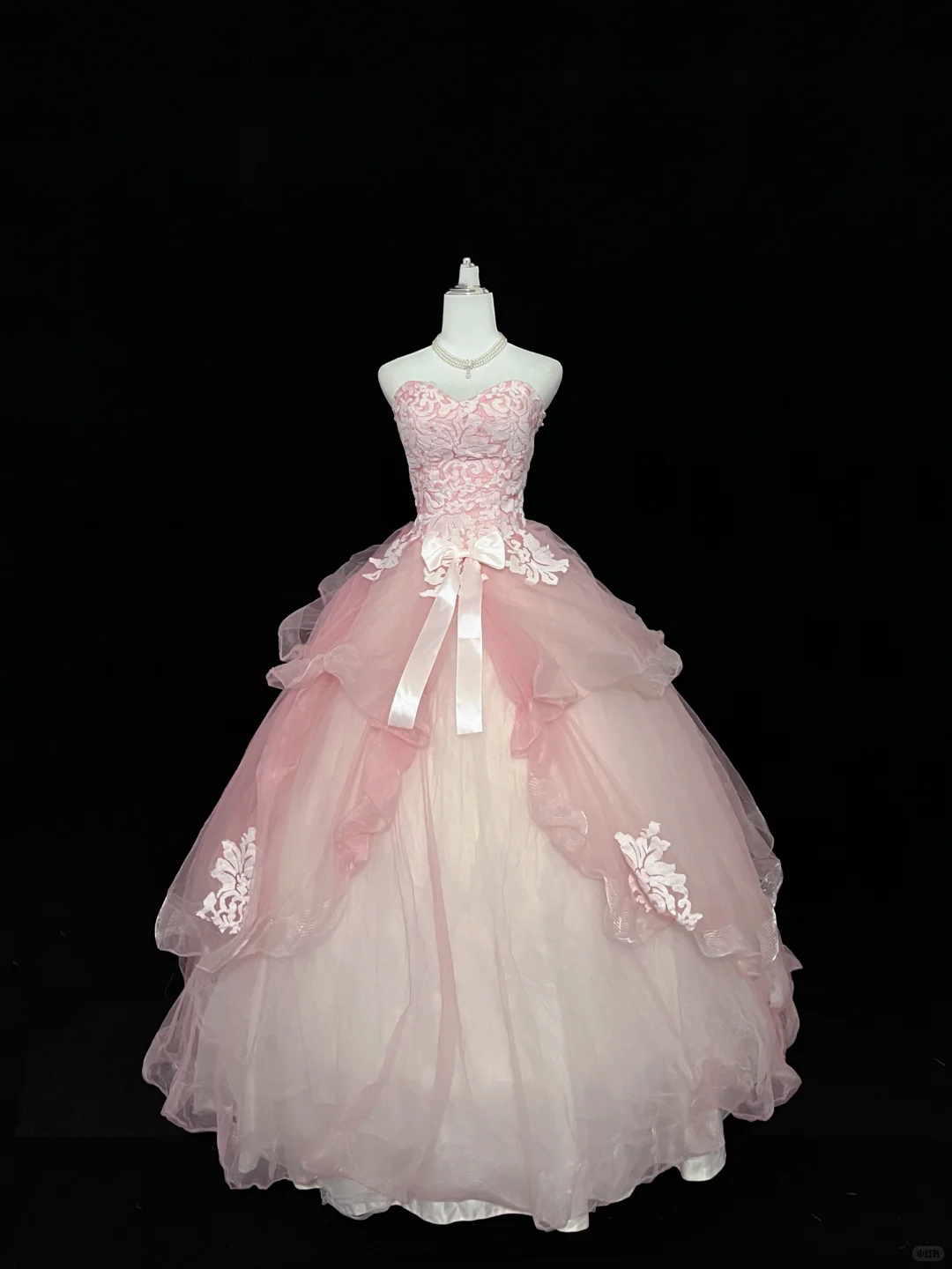 Blush Pink Strapless Printed Cinched Waist Voluminous Princess Skirt Romantic Dress, Wedding Gown gh7931
