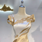Gold & White Color Block Waist-Cinched Fitted Smooth Line Slimming Elegant Evening Dress, Fairy Gown, Romantic Gown gh7399