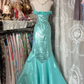 Mint Blue Strapless Fitted Mermaid Hem Prom Dress, Formal Evening Gown gh7208