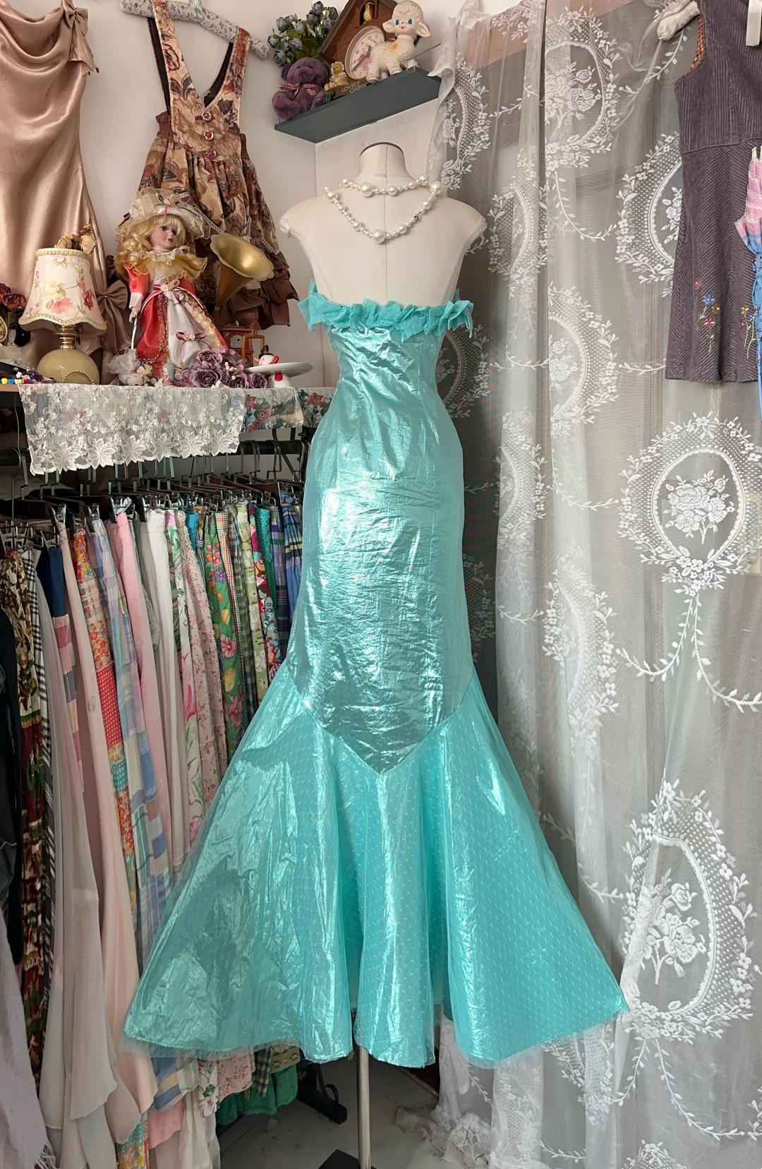 Mint Blue Strapless Fitted Mermaid Hem Prom Dress, Formal Evening Gown gh7208