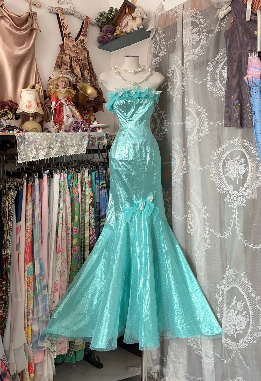 Mint Blue Strapless Fitted Mermaid Hem Prom Dress, Formal Evening Gown gh7208