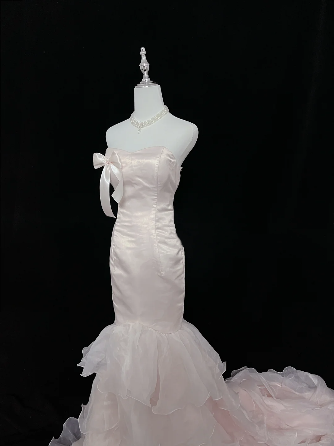 Blush Pink Satin Strapless, Cinched Waist, Slim Fit Mermaid Silhouette Sexy Long Romantic Dress, Wedding Gown gh8067