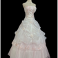 Blush Pink Strapless Long Romantic Wedding Dress with Floral Details, Cinched Waist, Voluminous Princess Skirt gh8332